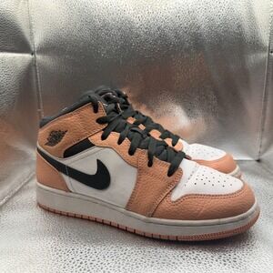 Size 7Y Jordan 1 Mid Top Pink Quartz (GS) Leather Boys Sneaker Shoes 555112-603